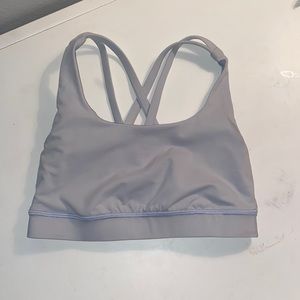 White/light blue lululemon energy bra